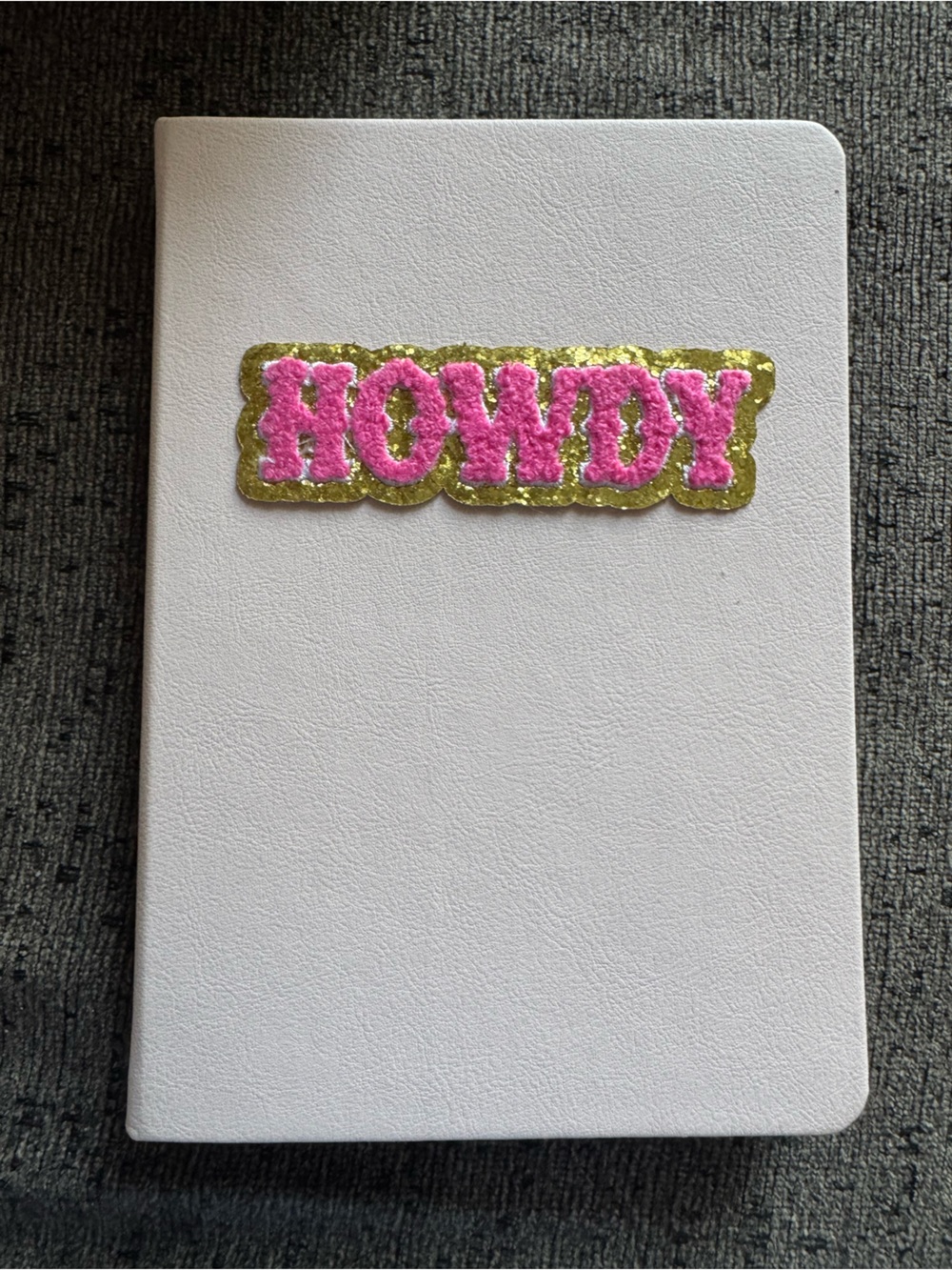 Light Pink Notebook with Pink & Gold 'HOWDY' Patch